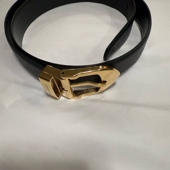 Louis Vuitton Deep Hunter Green and Gold Belt with Luxurious Gold Buckle - Picture 1 of 10
